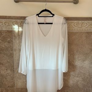 Laundry by Shelli Segal white tank with sheer overlay tunic top sz 8